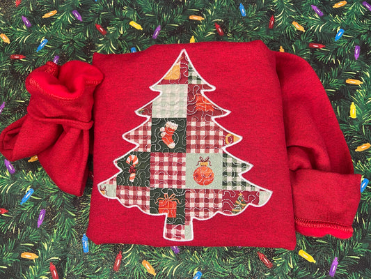 Quilted Christmas Tree Embroidered Crew