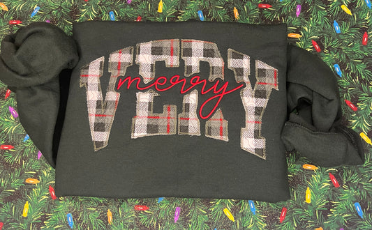 Quilted Very Merry Embroidered Crew