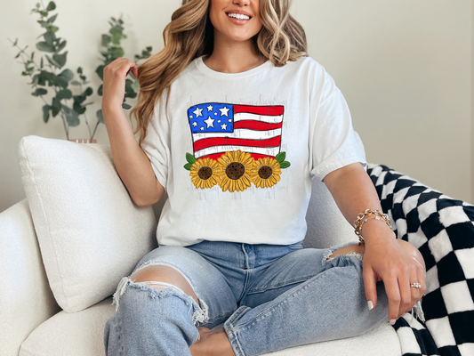 American Flag & Sunflowers